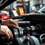 Mécanicien travaillant sur un moteur de voiture en Alsace.
