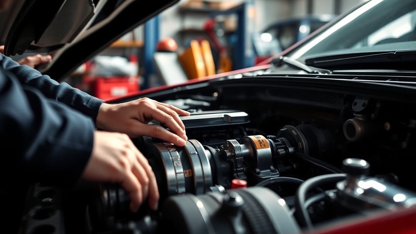 Mécanicien travaillant sur un moteur de voiture en Alsace.